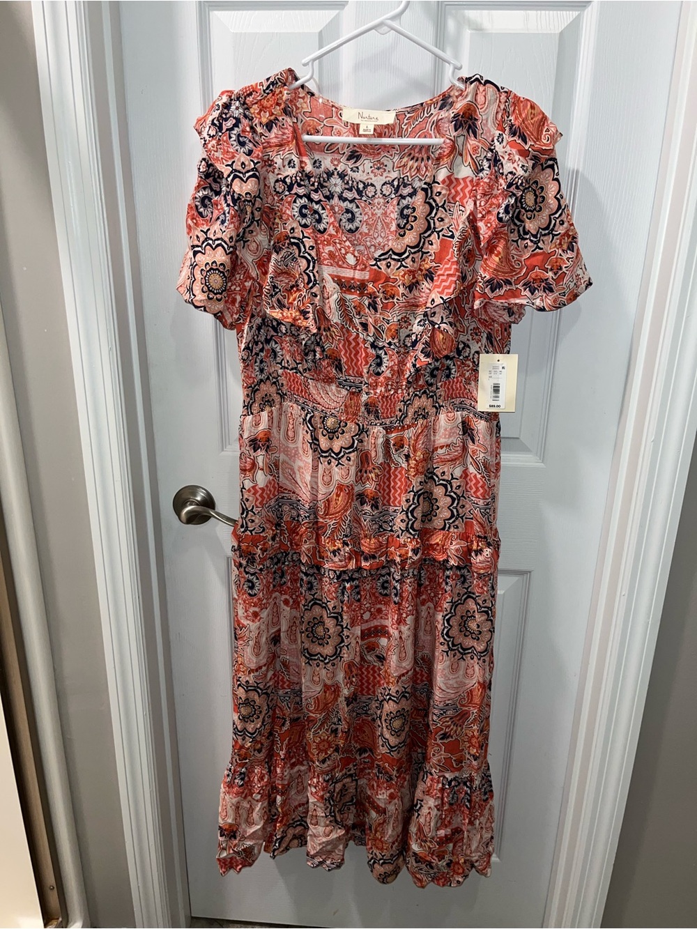 Westbound Coral Paisley Maxi Dress with Navy Accents